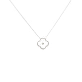 14k White Gold .10ct G SI1 Round Diamond Dotted Clover Leaf Necklace